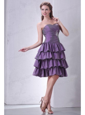 Purple Sweetheart Knee-length Prom Dress with Beading and Layers