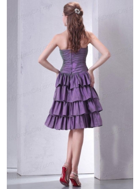 Purple Sweetheart Knee-length Prom Dress with Beading and Layers