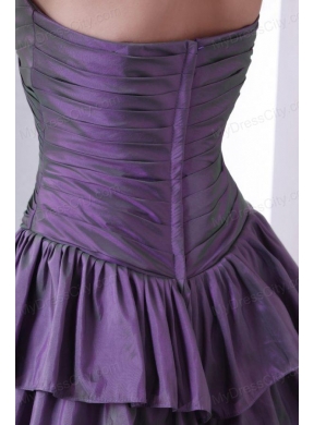 Purple Sweetheart Knee-length Prom Dress with Beading and Layers