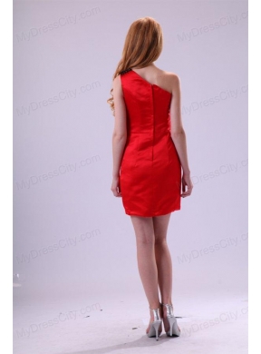 Red Column One Shoulder Prom Dress with Ruching