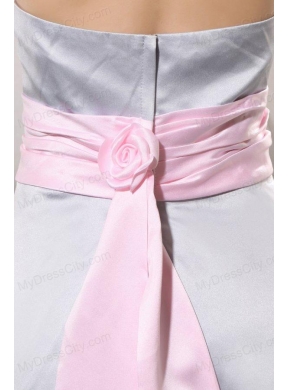 Silver Empire Halter Top Prom Dress with Baby Pink Belt