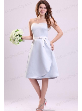 Silver Sweetheart A-line Knee-length Bridesmaid Dress with Sash