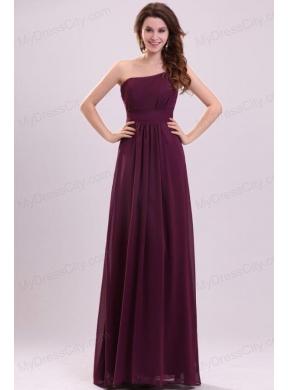 Simple Empire Ruching Purple Long Prom Dress One Shoulder