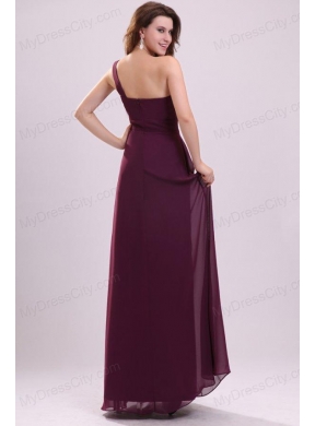 Simple Empire Ruching Purple Long Prom Dress One Shoulder