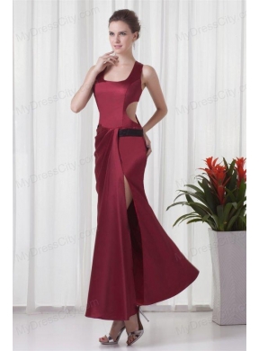 Simple Square Column Red Criss Cross Prom Dress with Ruching