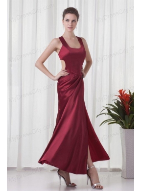 Simple Square Column Red Criss Cross Prom Dress with Ruching