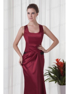 Simple Square Column Red Criss Cross Prom Dress with Ruching