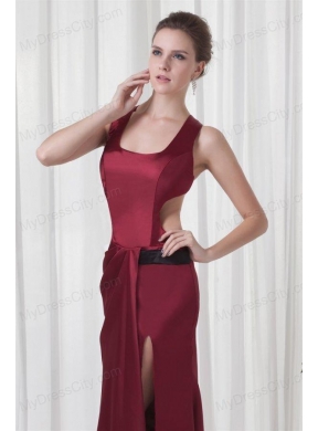 Simple Square Column Red Criss Cross Prom Dress with Ruching