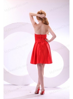 Simple Strapless A-line Mini-length Red Prom Dress with Ruching