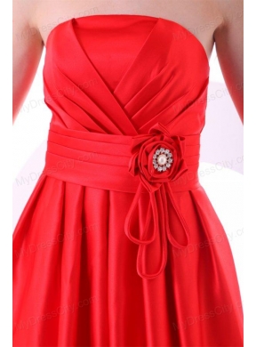 Simple Strapless A-line Mini-length Red Prom Dress with Ruching