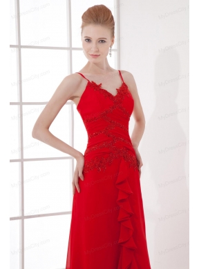 Spaghetti Straps Tea-length Chiffon Red Dresses for Prom