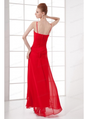 Spaghetti Straps Tea-length Chiffon Red Dresses for Prom