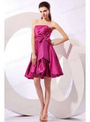 Strapless Fuchsia Prom Dress with Bow Knot A-line Knee-length