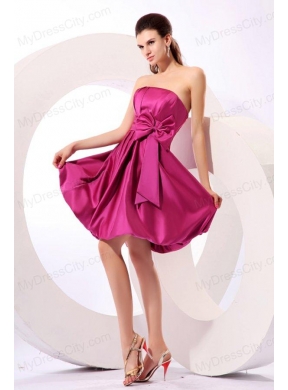 Strapless Fuchsia Prom Dress with Bow Knot A-line Knee-length