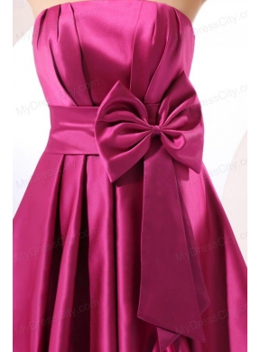 Strapless Fuchsia Prom Dress with Bow Knot A-line Knee-length