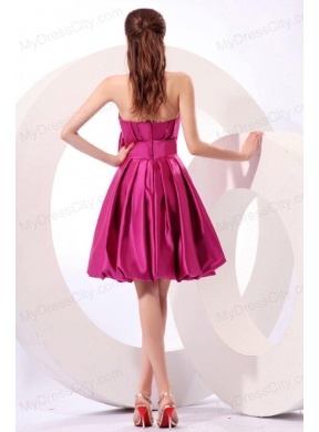 Strapless Fuchsia Prom Dress with Bow Knot A-line Knee-length