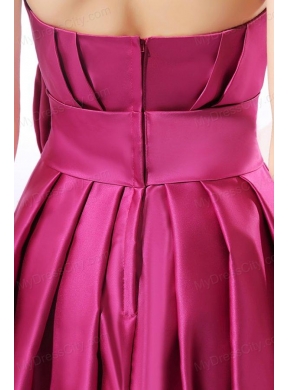 Strapless Fuchsia Prom Dress with Bow Knot A-line Knee-length