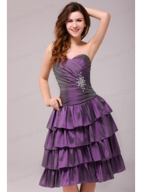 Sweetheart Beaded Prom Dress with Ruffled Layers Knee-length