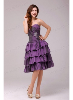 Sweetheart Beaded Prom Dress with Ruffled Layers Knee-length