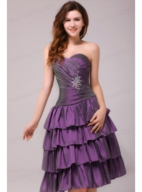 Sweetheart Beaded Prom Dress with Ruffled Layers Knee-length