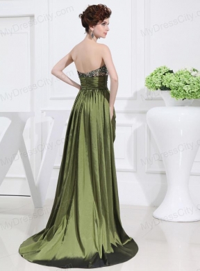 Sweetheart High-low Beading,Ruching Taffeta Olive Green Prom Dress