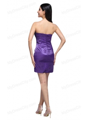 Sweetheart Mini-length Beaded Decorate Brust Column Purple Prom Dress