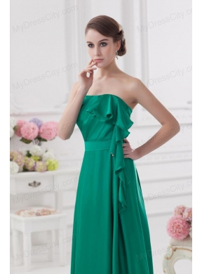 2014 Strapless Ruching Sea Green Floor-length Taffeta Prom Dress