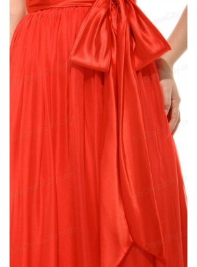 Empire Orange Red V-neck Ruching Chiffon Prom Dress