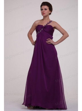 Empire Purple One Shoulder Ruching Appliques Long Prom Dress