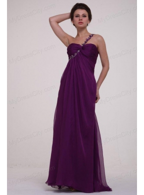 Empire Purple One Shoulder Ruching Appliques Long Prom Dress