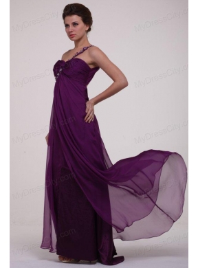 Empire Purple One Shoulder Ruching Appliques Long Prom Dress