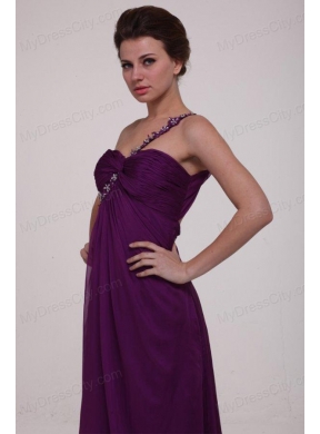 Empire Purple One Shoulder Ruching Appliques Long Prom Dress