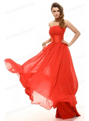 Empire Red Strapless Ruching Floor-length Prom Dress