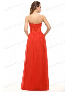 Empire Red Strapless Ruching Floor-length Prom Dress