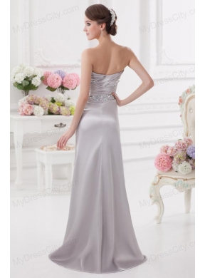 Light Grey Column Sweetheart Prom Dress with Ruching and Beading