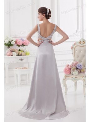 Light Grey Straps Column Prom Dress with Beading and Ruching