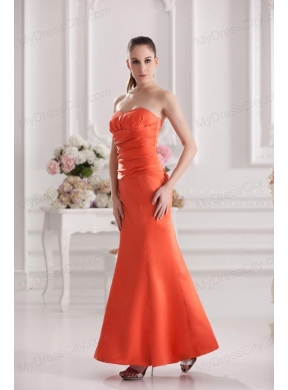 Mermaid Orange Red Sweetheart Floor-length Ruching Satin Prom Dress