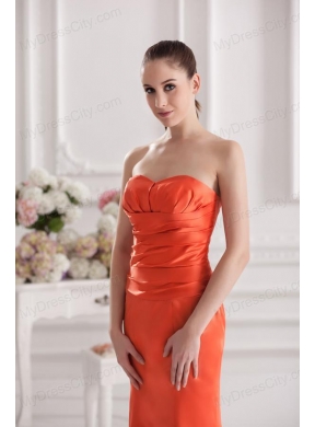 Mermaid Orange Red Sweetheart Floor-length Ruching Satin Prom Dress