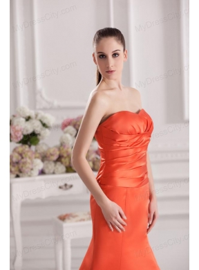 Mermaid Orange Red Sweetheart Floor-length Ruching Satin Prom Dress