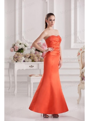 Mermaid Orange Red Sweetheart Floor-length Ruching Satin Prom Dress