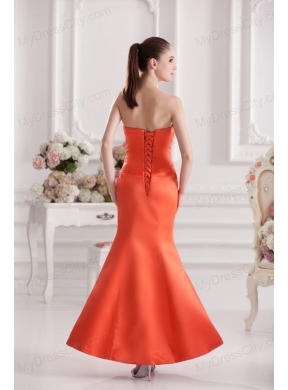 Mermaid Orange Red Sweetheart Floor-length Ruching Satin Prom Dress