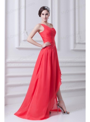 One Shoulder Asymmetrical Prom Dress with Ruching and Beading