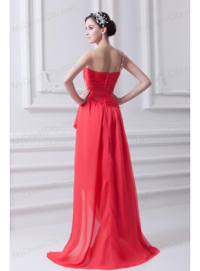 One Shoulder Asymmetrical Prom Dress with Ruching and Beading