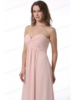 Simple Baby Pink Sweetheart Ruching Floor-length Chiffon Prom Dress