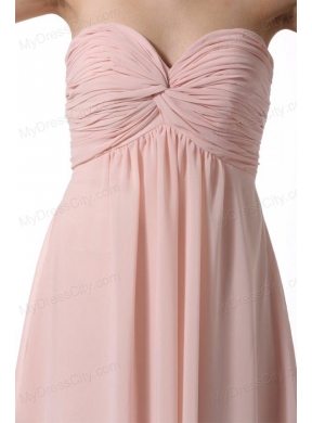 Simple Baby Pink Sweetheart Ruching Floor-length Chiffon Prom Dress