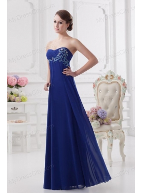 Sweetheart Dark Blue Appliques Floor-length Prom Dress