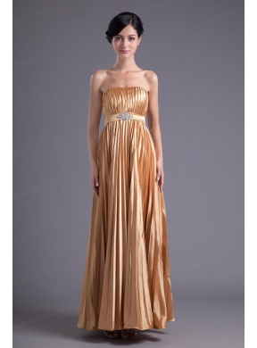 A-line Brown Floor-length Pleats Chiffon Prom Beading Dress