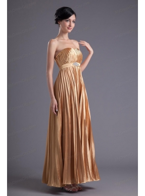 A-line Brown Floor-length Pleats Chiffon Prom Beading Dress