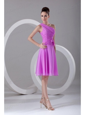 A-line One Shoulder Lilac Chiffon Knee-length Prom Dress