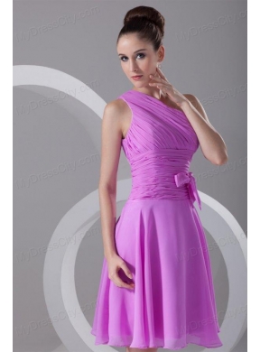 A-line One Shoulder Lilac Chiffon Knee-length Prom Dress